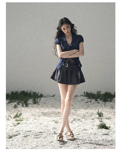 "Shimmer Across the Sea" Denim Bubble Skort (Rock Black/ Vintage Blue)