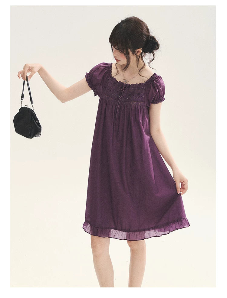 "Berry Breeze" Grape Purple Lace Square Neck Dress