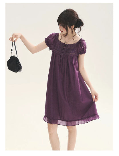 "Berry Breeze" Grape Purple Lace Square Neck Dress