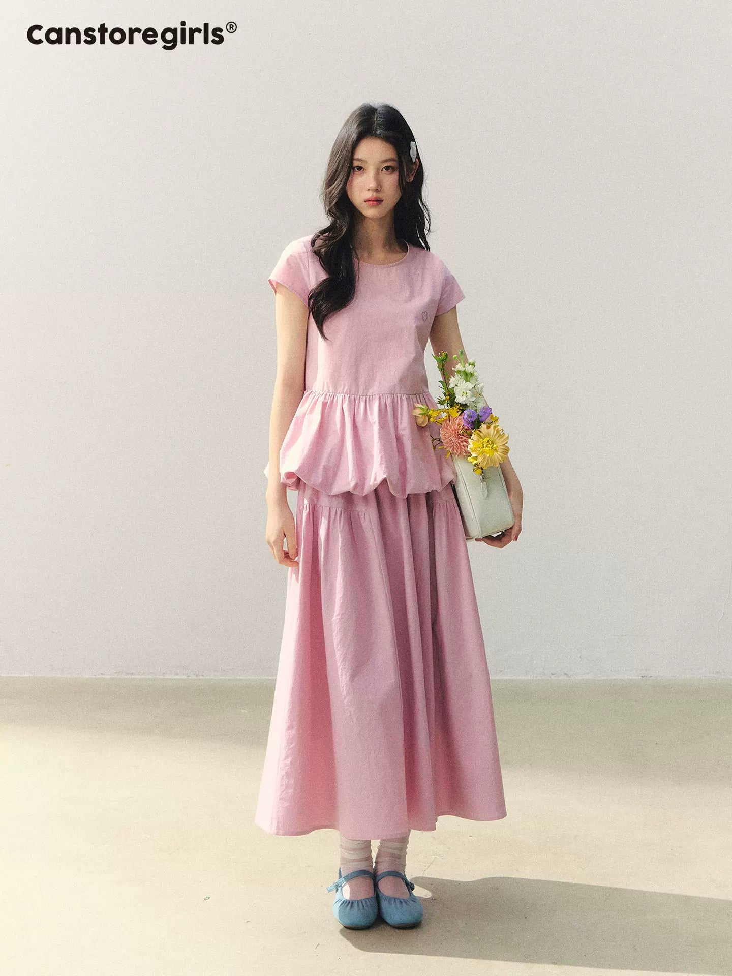 "Raspberry Bloom Letter" Sleeveless Top & Bubble Skirt Set SJ2026018