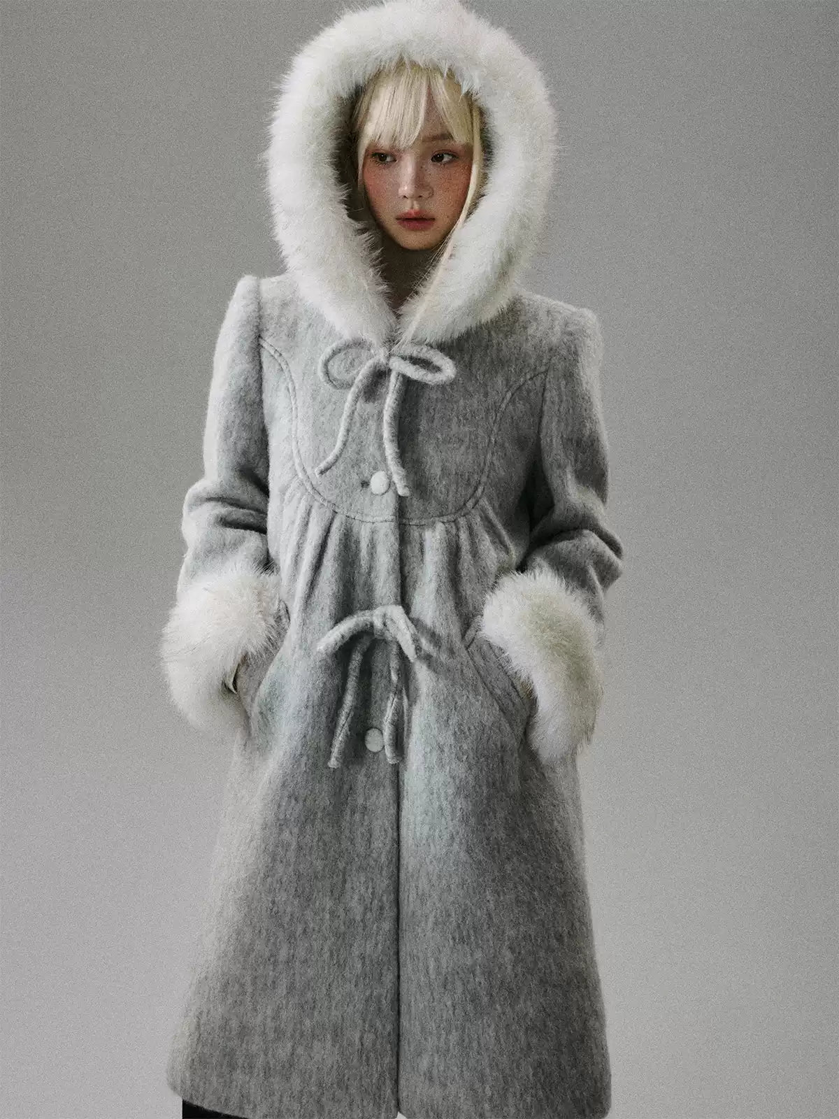 LOST FOREST - Gray 60% Wool Doll-Inspired Cape Coat