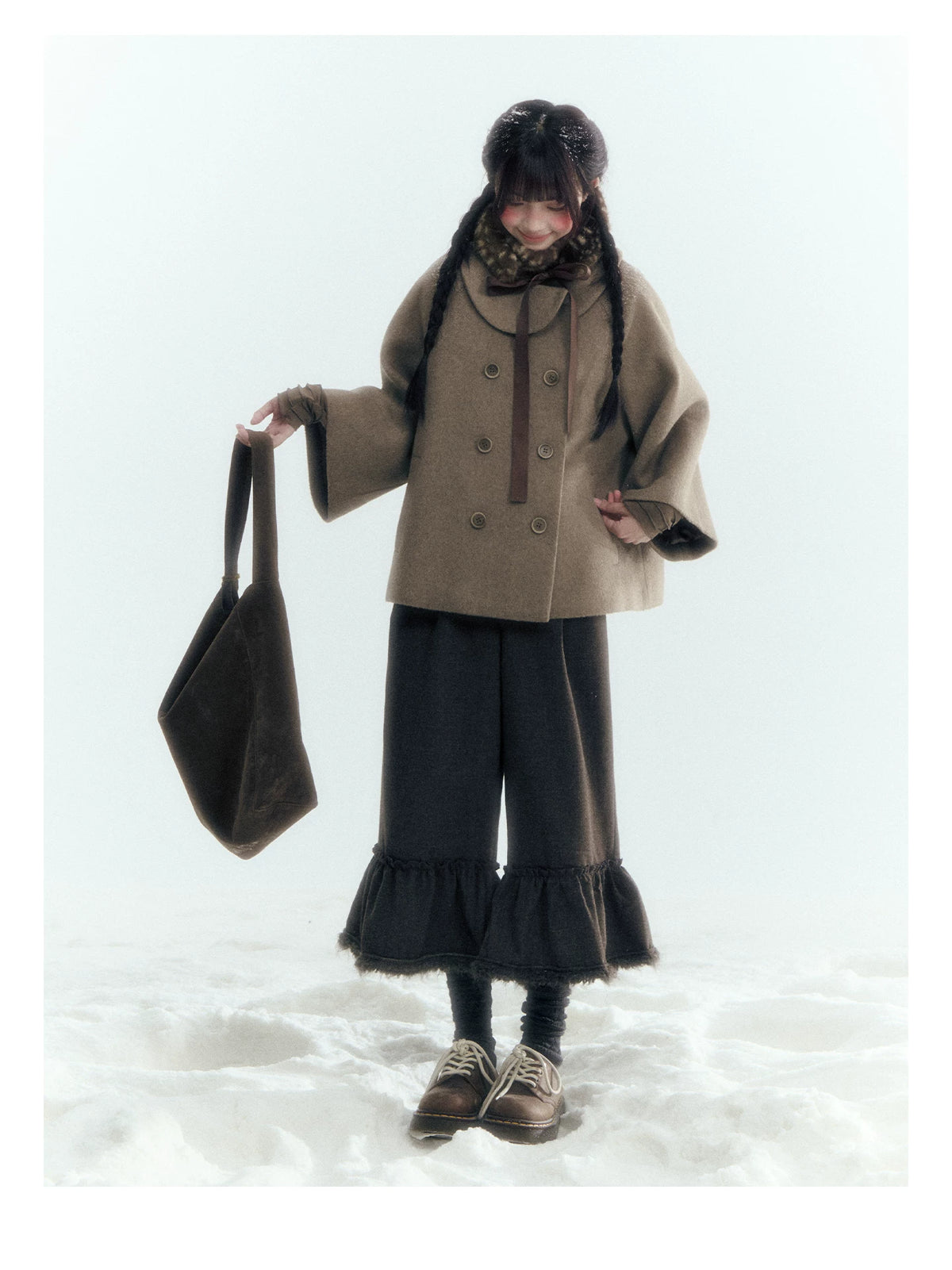 Horridale - Asymmetric Peter Pan Collar Wool-Blend Cape Coat – Oatmeal Beige