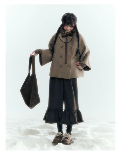 Horridale - Asymmetric Peter Pan Collar Wool-Blend Cape Coat – Oatmeal Beige