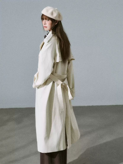 LOST FOREST - Almond Milk White Cutout Embroidered Trench Coat