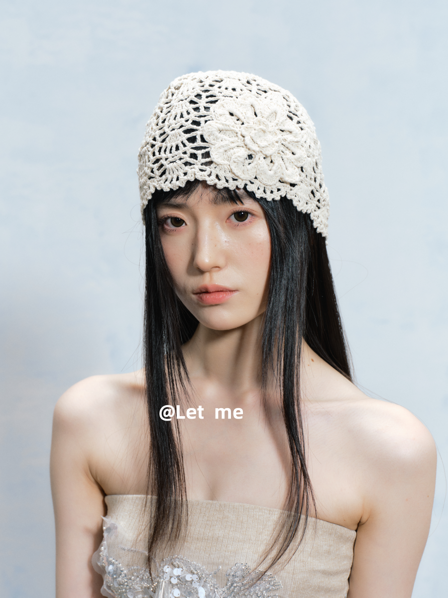 Floral Crochet Beanie – Openwork Lace Knit Hat