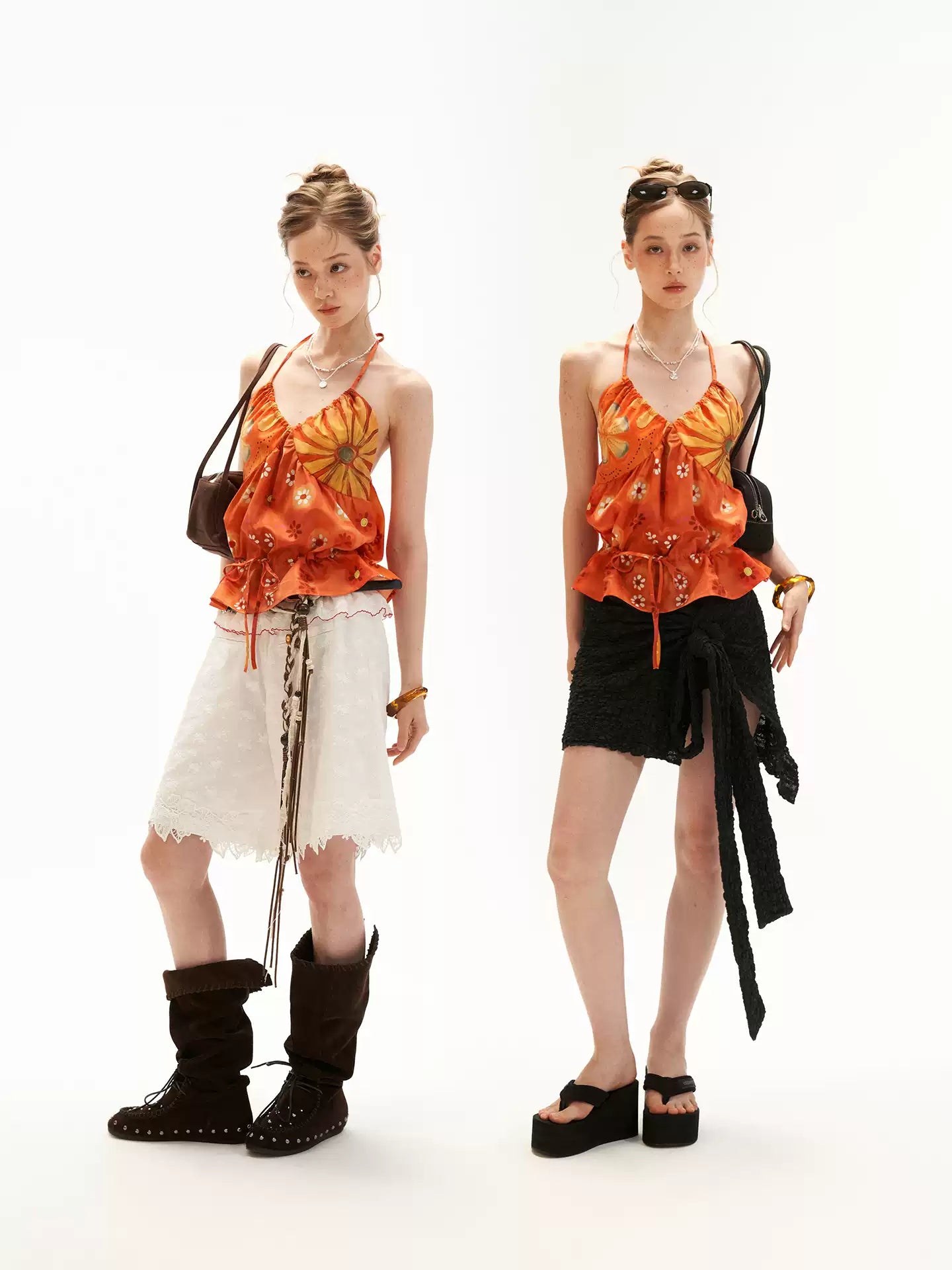 Sunset Bloom Halter Drawstring Top