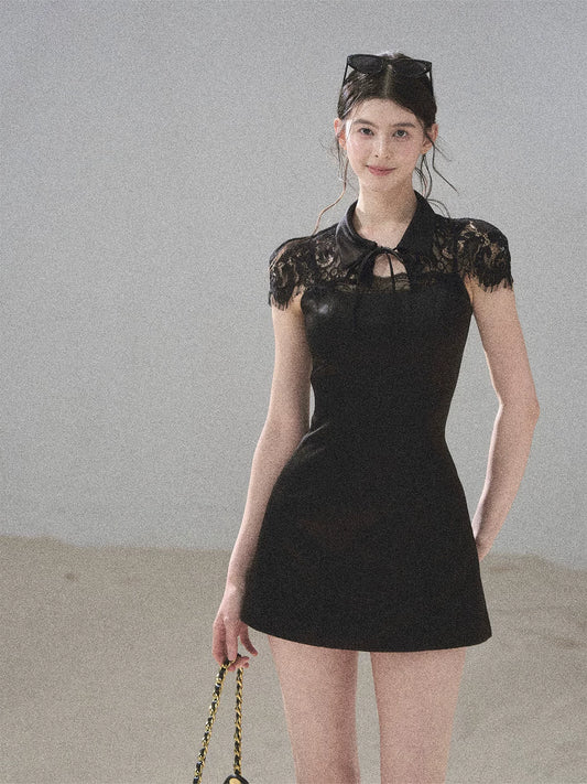 "Moonlit Rose Sonata" Tranquil Black Lace Mini Dress & Cape Set