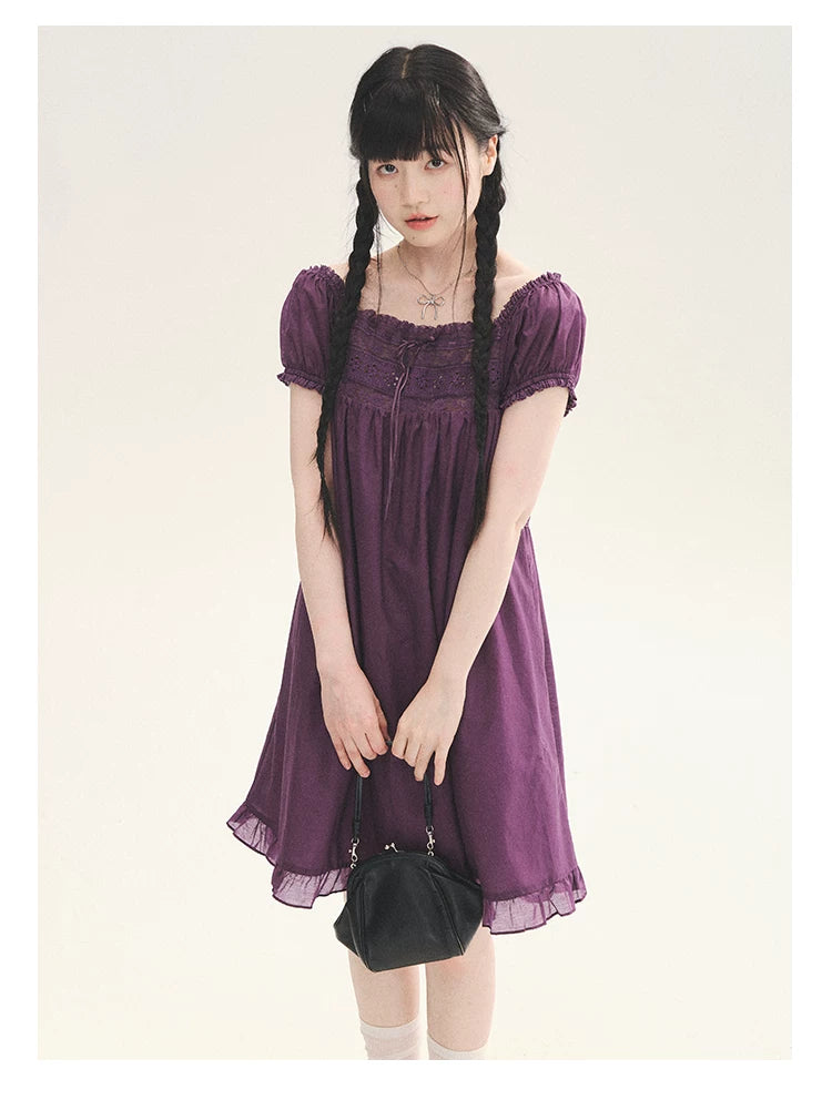 "Berry Breeze" Grape Purple Lace Square Neck Dress