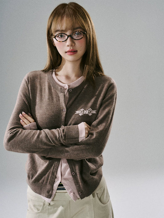 LOST FOREST - Brown Pink Bow Layered Cardigan