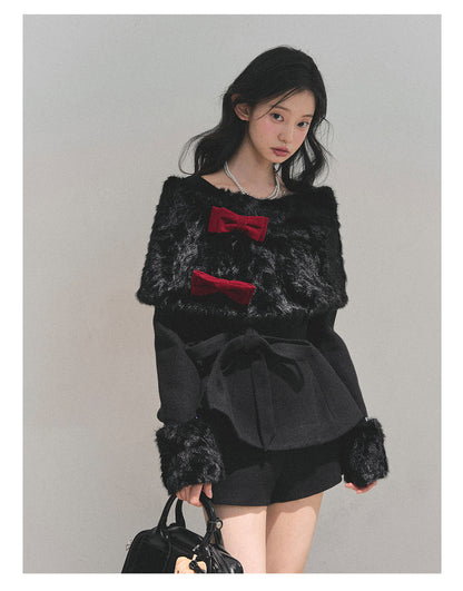 少也眼 “Drifting Through Her Dreams” – Winter Luxe Three-Piece Cape Set - Midnight Black 8746513