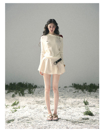 “Ashes of Yesterday” Moonstone White Off-Shoulder Layered Knit Top