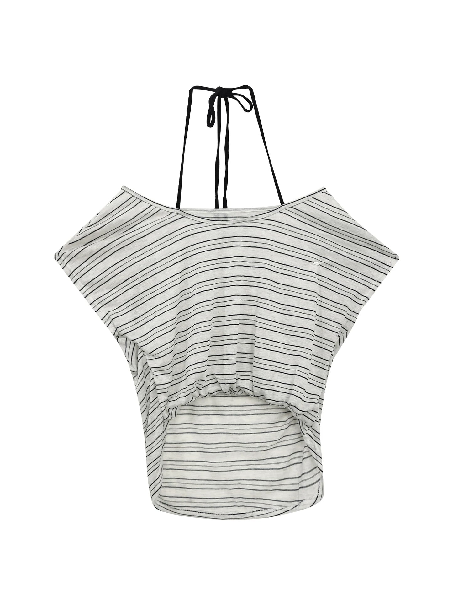 "Coastal Transit" Navy Striped Halter Off-Shoulder Top