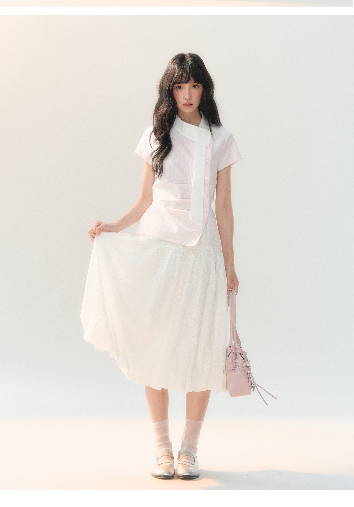 [CAN] "Girl's Getaway" Pink Stripe Ribbon Collar Blouse