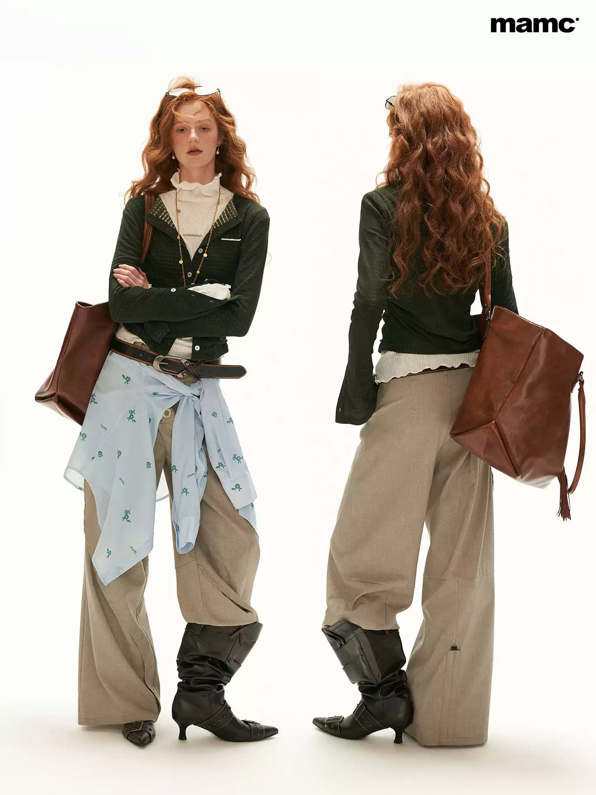 MAMC - Green Textured Jacquard Knit Cardigan with Decorative Buttons