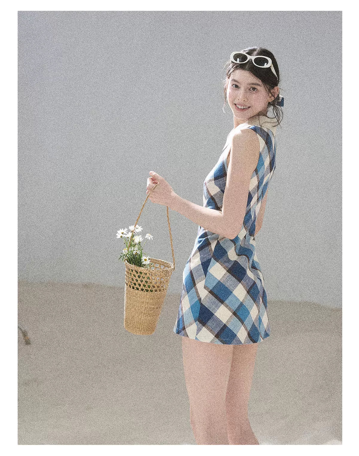 "Sunset by the Shore" Vintage Blue Plaid Polo Mini Dress 358648564