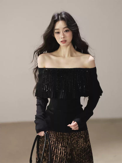 AOMALM - "Beyond the Pleats" One-Shoulder Long-Sleeve Knit Top