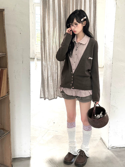 "Sage Whisper" Autumn Layered Collection (Knit Cardigan / Ruffle Shirt / Bubble Shorts)