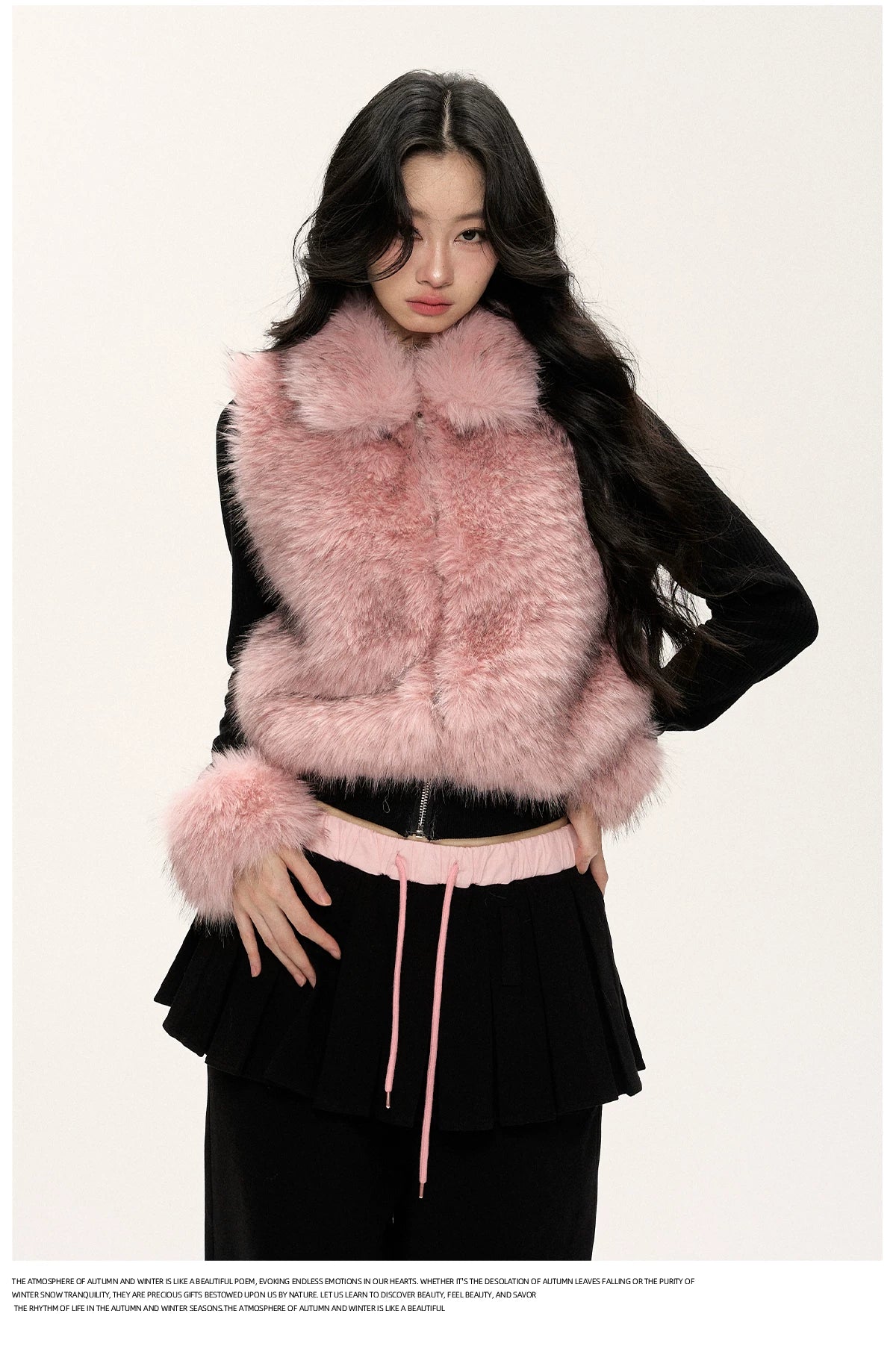 JN's DESIGN - Black & Pink Color-Block Faux Fur Jacket