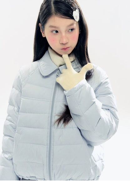 "Lily of the Valley Keepsake" Cropped Down Puffer Jacket (Pearl Beige/ Cloud Blue)