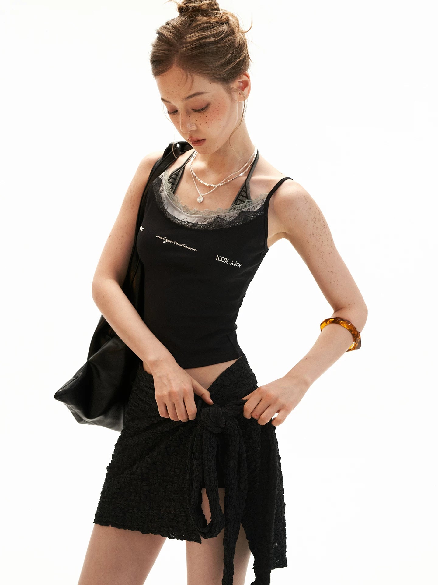 Layered Lace Letter Embroidered Cami Top