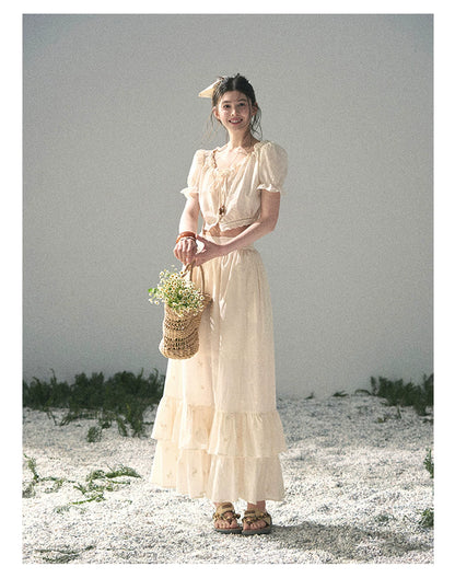 “Fallen Into the Garden” Dutch Cream Two-Piece Skirt Set 5635432
