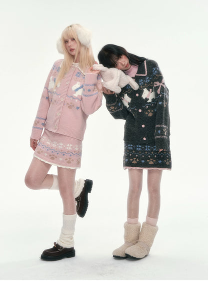 [CAN] Puppy Fair Isle Knit Sweater & Skirt Set (Gray / Pink)