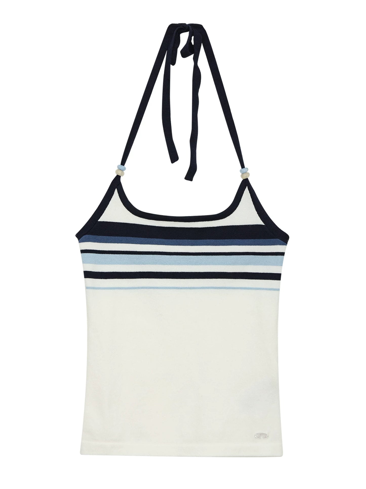 "Varsity Arrival" White Striped Beaded Halter Knit Tank