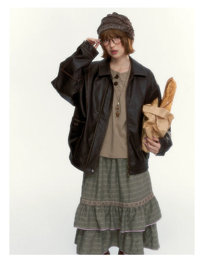 "The Vintage Darling" Light Coffee Plaid Cotton Peter Pan Collar Blouse