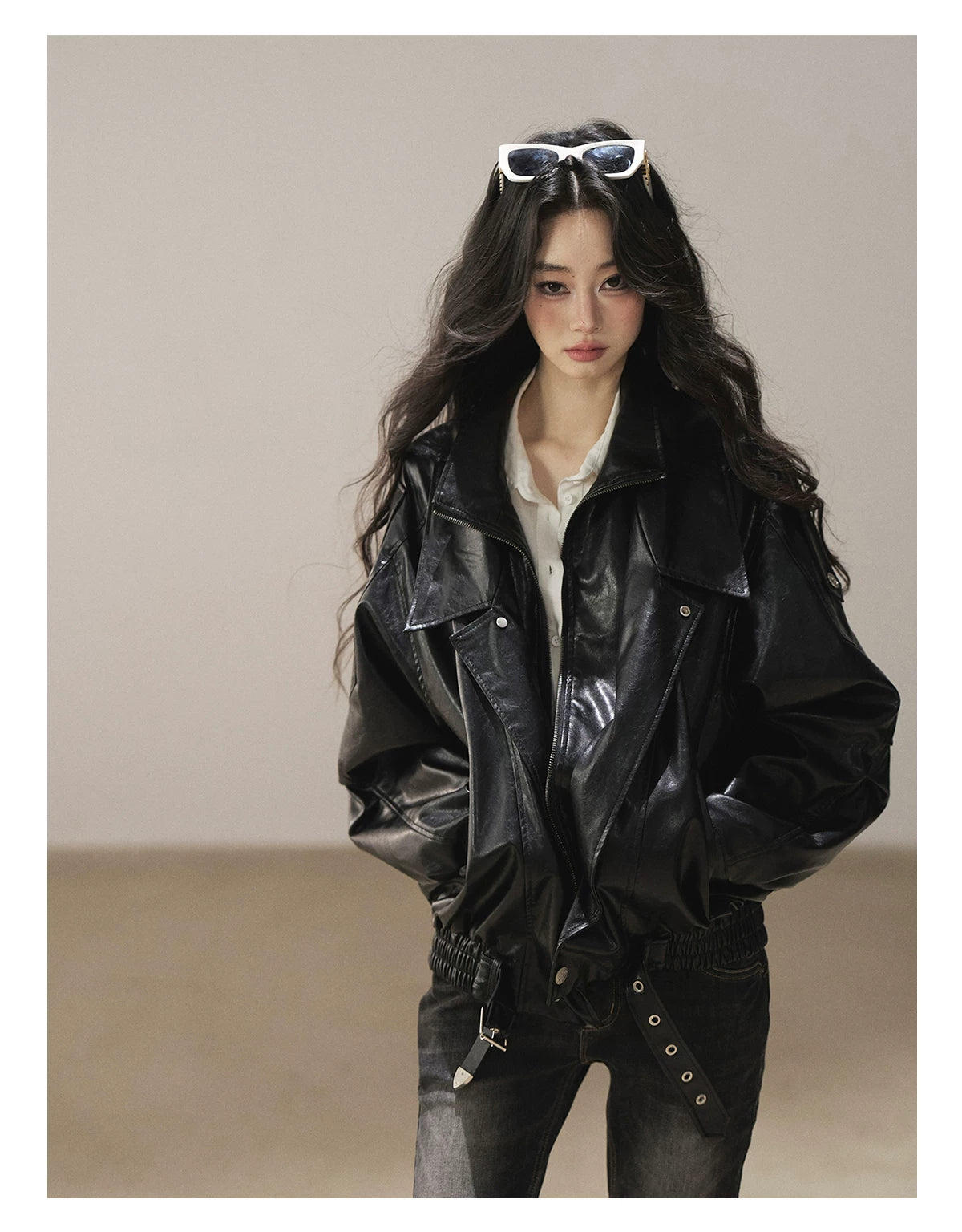 AOMALM - "Solo Journey" Quiet Black Oversized PU Moto Jacket