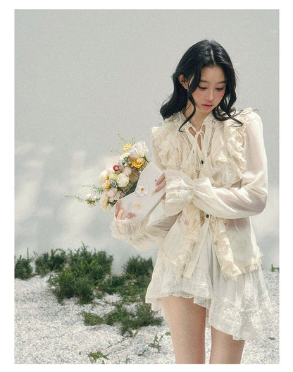 “Memory in Bloom” French Court Lace Flare Sleeve Top