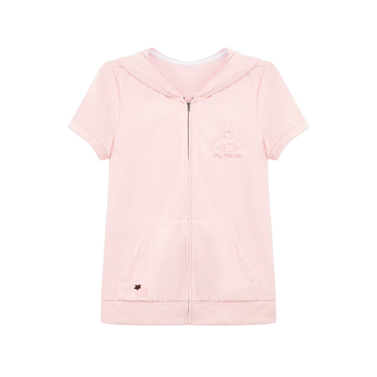 "Strawberry Daydream" Pink Hooded Zip-Up & Brown Skirt Set