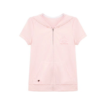 "Strawberry Daydream" Pink Hooded Zip-Up & Brown Skirt Set
