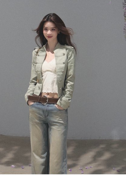 OAKMOO/ Napoleon-Style Fitted Cotton Jacket