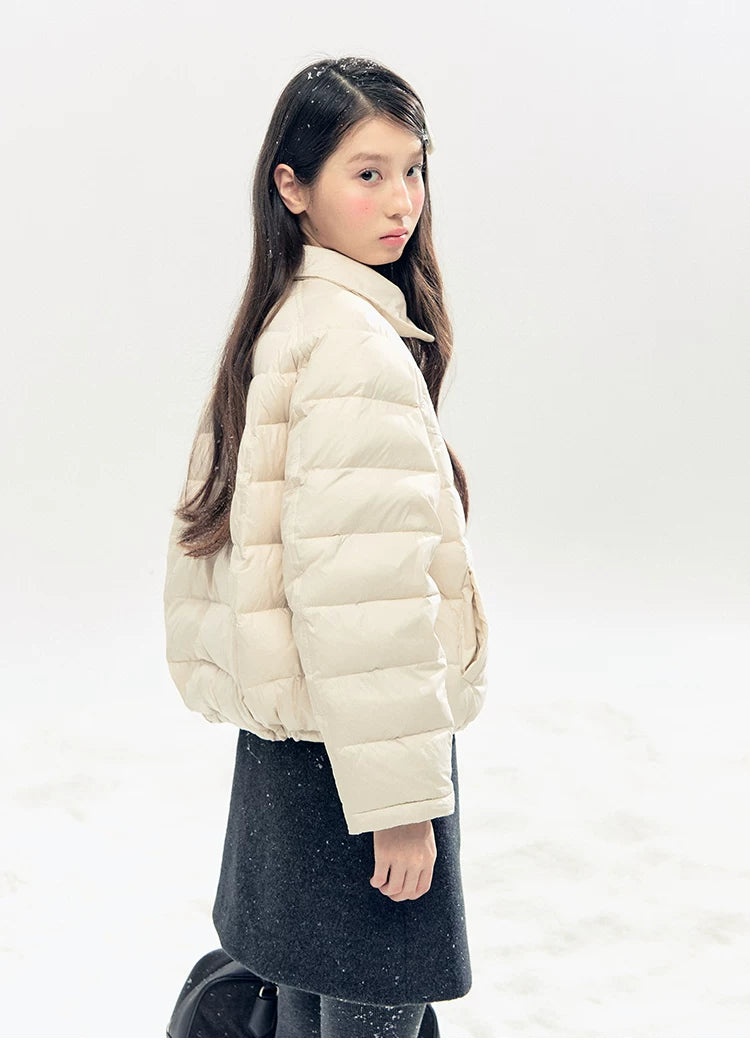 "Lily of the Valley Keepsake" Cropped Down Puffer Jacket (Pearl Beige/ Cloud Blue)