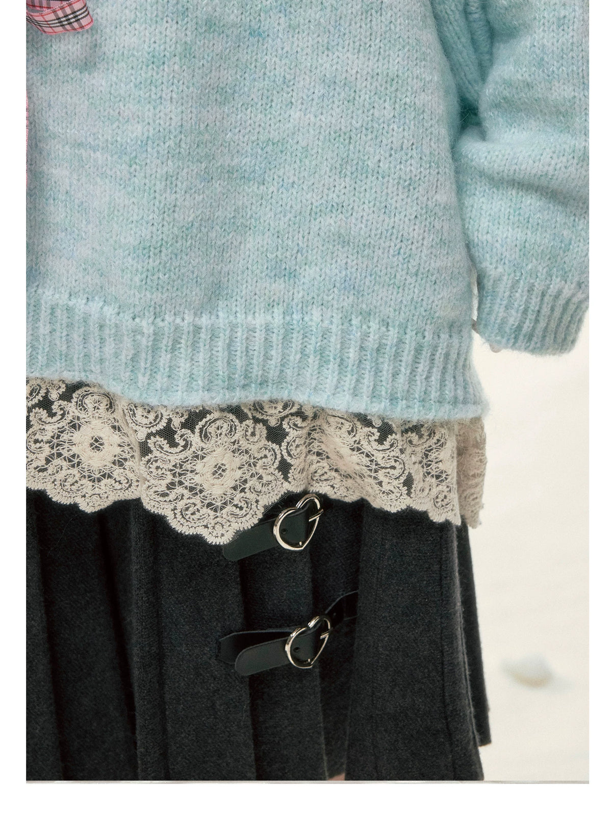 BIBIBENCY - Dark Gray Knit Pleated Midi Skirt