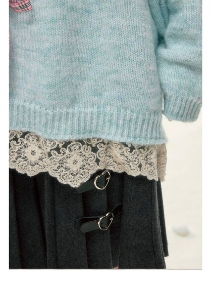 BIBIBENCY - Dark Gray Knit Pleated Midi Skirt