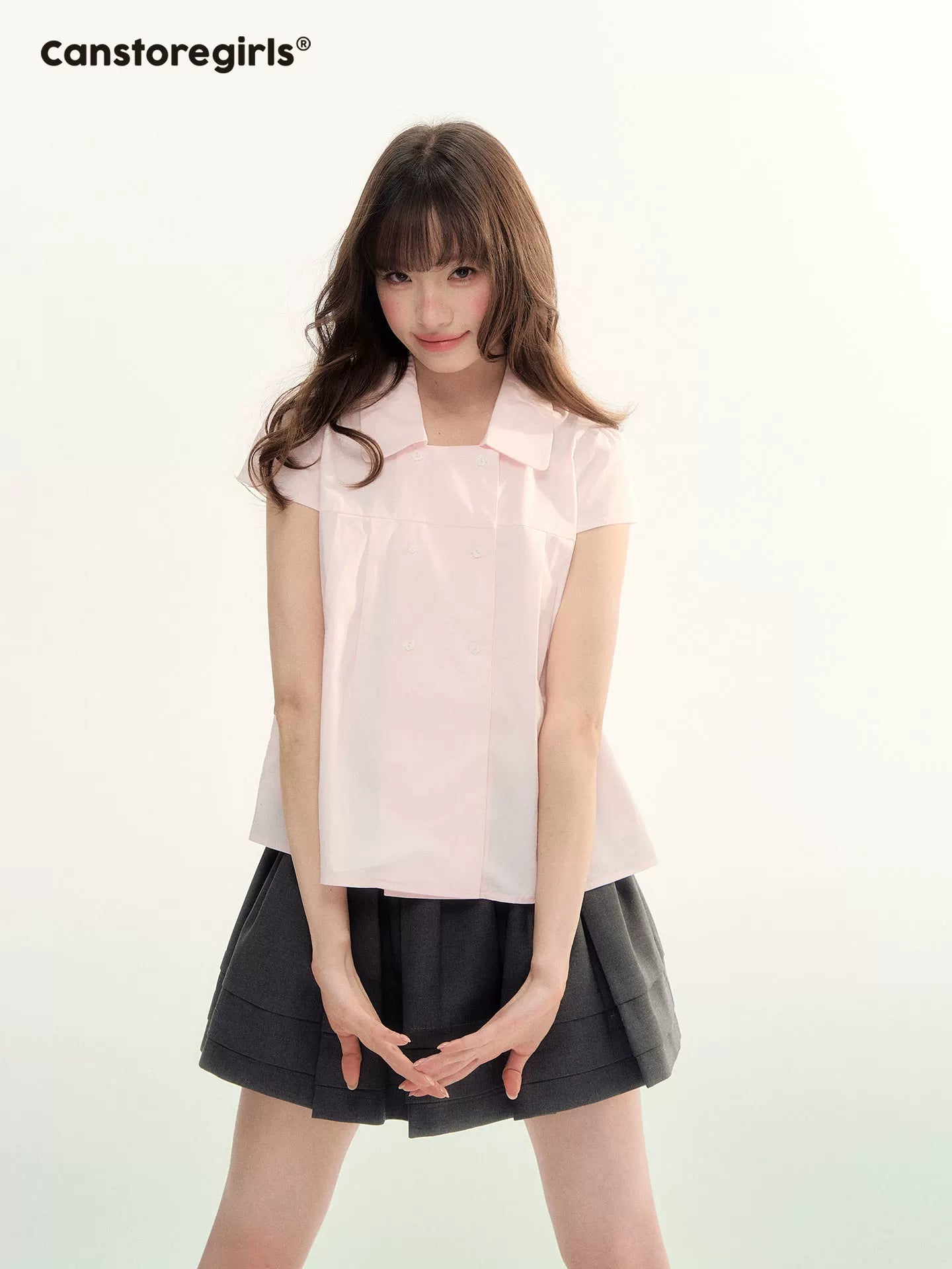 Preppy Plaid Double-Breasted Puff Sleeve Shirt LL2026007