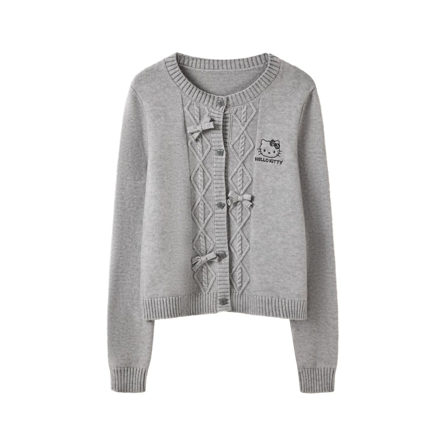 170726K "Heather Ribbon" Gray Cable Knit Cardigan
