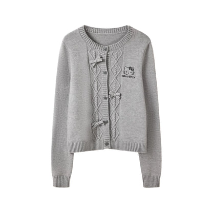 170726K "Heather Ribbon" Gray Cable Knit Cardigan