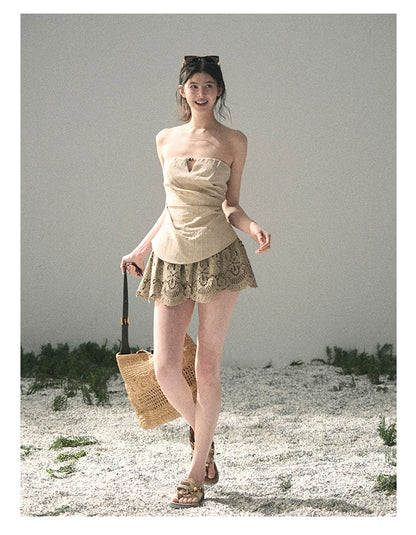 “Moonlit Haze” Dutch Cream Strapless V-Notch Top