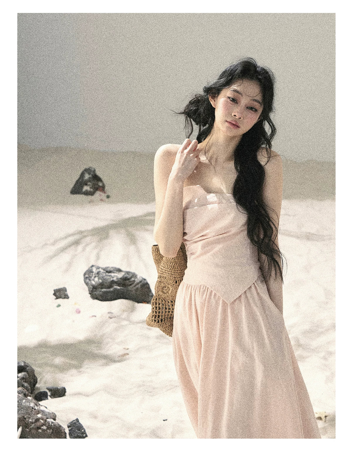 "Blushing Sunset Clouds" Ballet Pink Strapless Maxi Dress