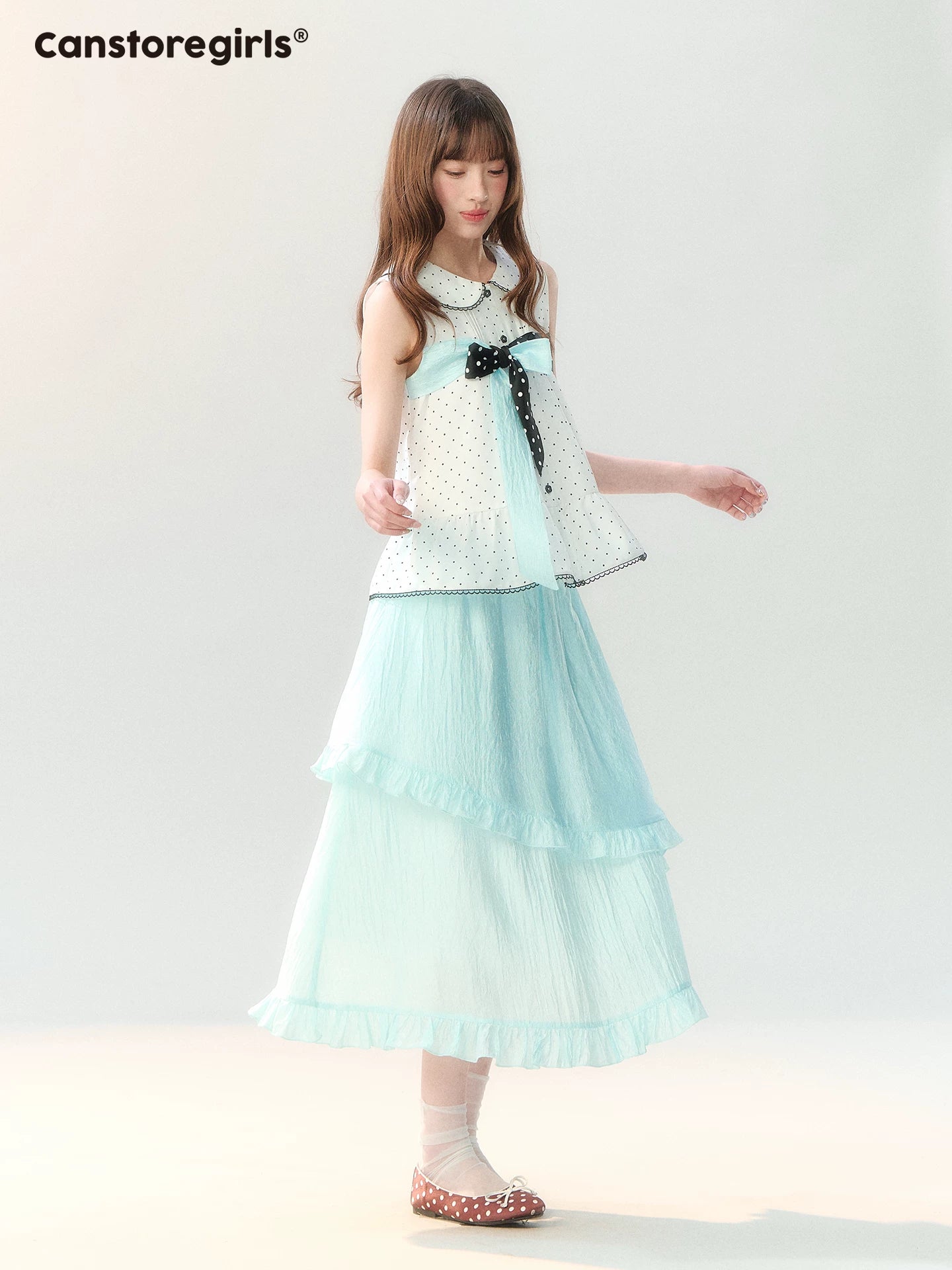 "Polka Dot Water Dream" Mint Green Ruffle Skirt Set PP2026229