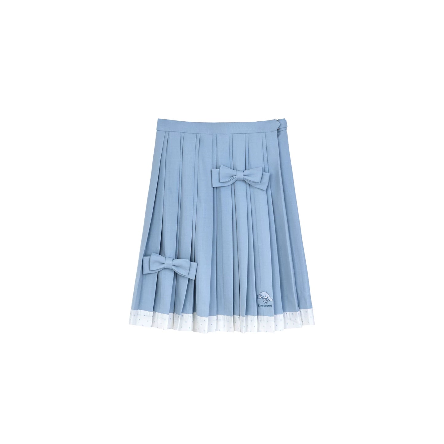 Sleeveless Polka Dot Sailor Collar Shirt & Light Blue Contrast-Trim Skirt
