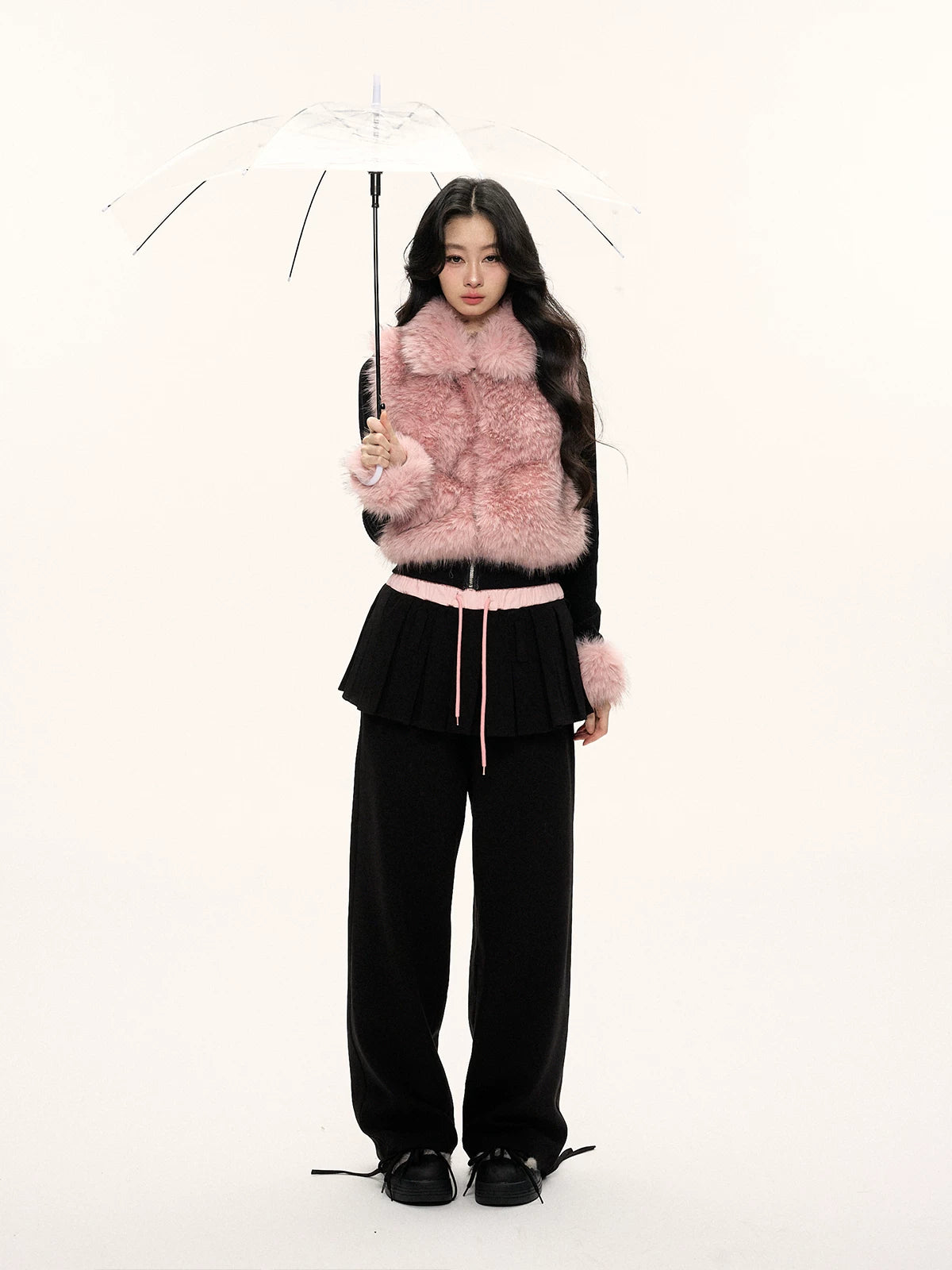 JN's DESIGN - Black & Pink Color-Block Faux Fur Jacket