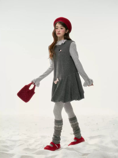 BIBIBENCY - Gray Blouson Cami Dress & Layering Top Set