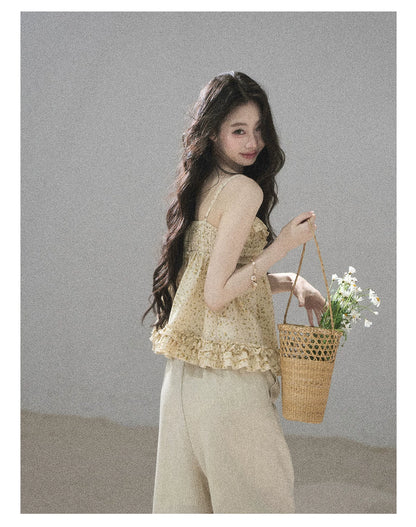 "Her Little Daisy" Milkshake Yellow Floral Ruffle Cami Top