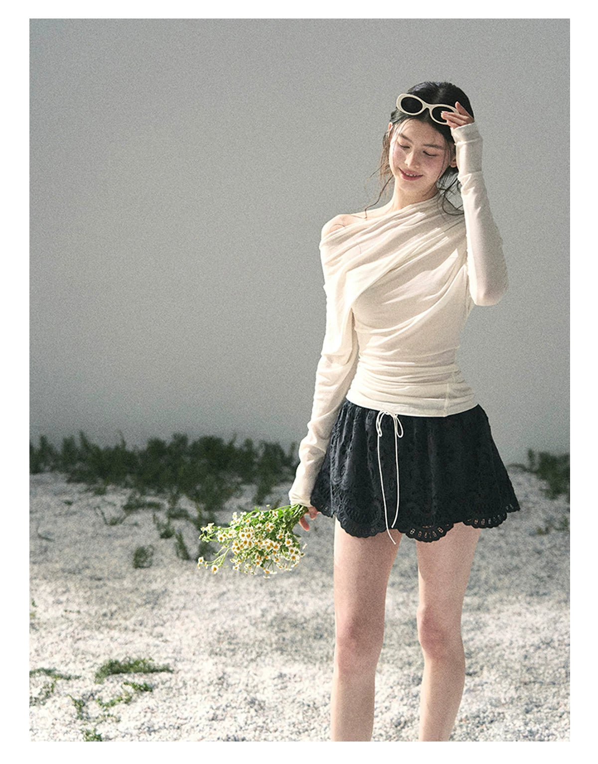 “Where Shadow Walks Beside Light” Milk Apricot Asymmetrical Top