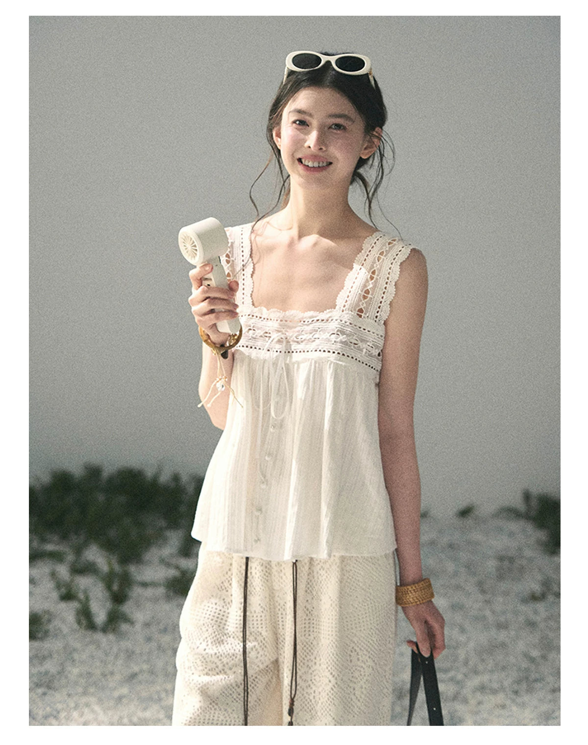 “Summer Light Through Veil” Ivory Lace Babydoll Blouse