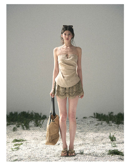 “Moonlit Haze” Dutch Cream Strapless V-Notch Top