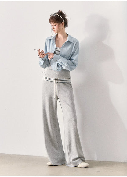 [TMMG] "Effortless Relaxed Style" — Faux-Layered Shirt & Knit Cuffed Pants Set